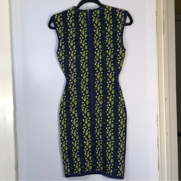 BCBGMAXAZRIA "Jose" Python Jacquard Bodycon Sheath Dress Blue Sleeveless - Picture 9 of 14